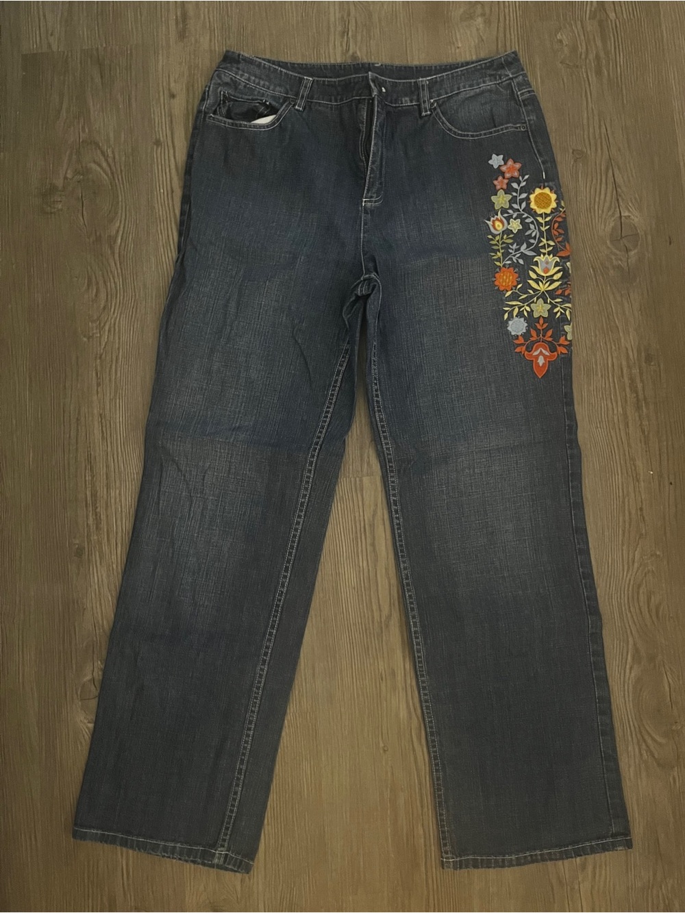 Talbots Dark Blue Straight Jeans with Floral Embroidery - Picture 2 of 6
